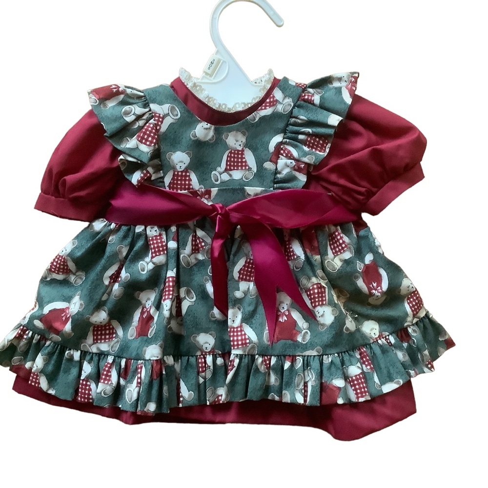 Vintage 70s the dream field collection doll dress puff sleeves teddy bear print